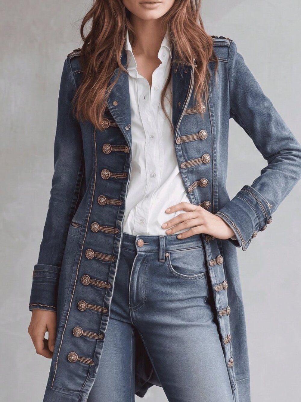 Blue Casual Women's Denim Coat